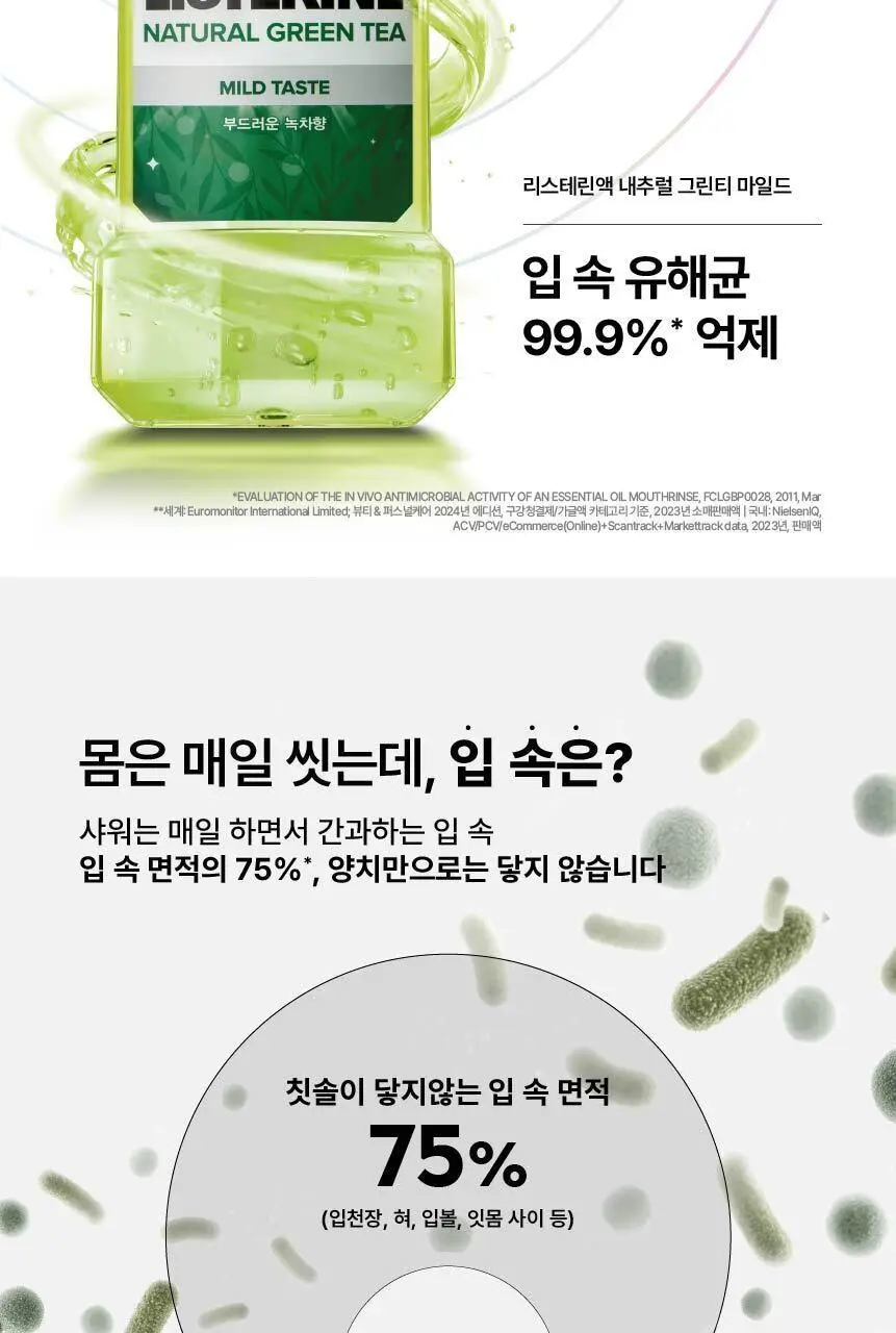 [불소 포함/소용량 휴대용] 리스테린 내추럴 그린티 마일드 250ml 상세페이지 4